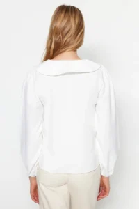 TRENDYOLMİLLA Ecru Collar Embroidery Detailed Cotton Oversized Weaving Shirt - Image 11