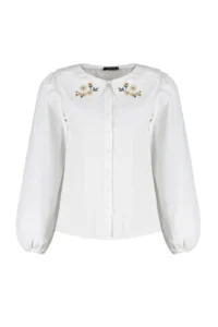 TRENDYOLMİLLA Ecru Collar Embroidery Detailed Cotton Oversized Weaving Shirt - Image 13