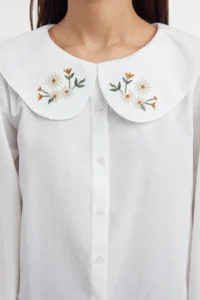 TRENDYOLMİLLA Ecru Collar Embroidery Detailed Cotton Oversized Weaving Shirt - Image 4