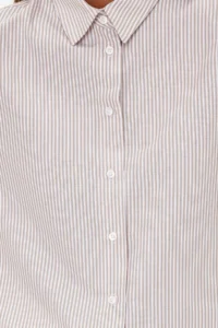 TRENDYOLMİLLA Beige Basic Striped Oversized Wide Pattern Weaving Shirt - Image 4
