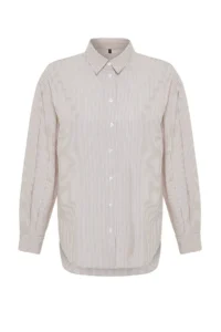 TRENDYOLMİLLA Beige Basic Striped Oversized Wide Pattern Weaving Shirt - Image 7