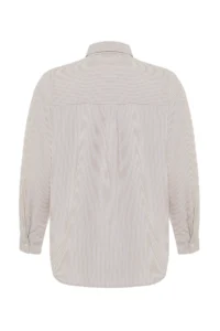 TRENDYOLMİLLA Beige Basic Striped Oversized Wide Pattern Weaving Shirt - Image 8