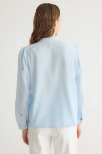 TRENDYOLMİLLA MaviÇiçek Embroidered Oversized Weaving Shirt - Image 5