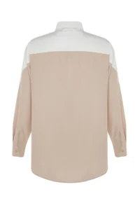 TRENDYOLMİLLA Ecru Color Blocked Boyfriend Wide Pattern Weaving Shirt - Image 10