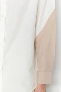 TRENDYOLMİLLA Ecru Color Blocked Boyfriend Wide Pattern Weaving Shirt - Image 6