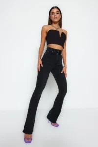 TRENDYOLMİLLA More Sustainable Black High Waist Middle Flexible Flare flared leg jeans - Image 6
