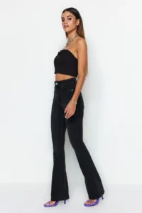 TRENDYOLMİLLA More Sustainable Black High Waist Middle Flexible Flare flared leg jeans - Image 7