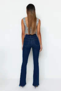 TRENDYOLMİLLA More Sustainable Navy Blue High Waist Middle Flexible Flare flared leg jeans - Image 7