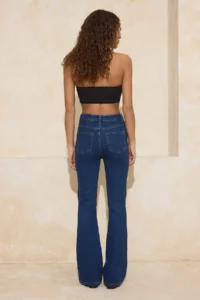 TRENDYOLMİLLA Dark Blue High Waist Less Flexible flared leg Flare jeans - Image 4