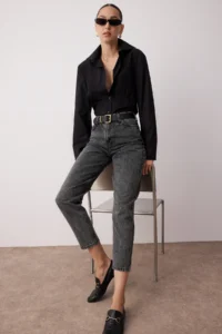 TRENDYOLMİLLA Black High Waist Mom 100% Cotton Non-Stretch jeans - Image 2