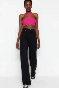 TRENDYOLMİLLA Black High Waist Wide Leg Smoke Wide Leg 100% Cotton Non-Stretch jeans - Image 2