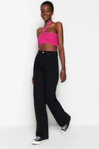 TRENDYOLMİLLA Black High Waist Wide Leg Smoke Wide Leg 100% Cotton Non-Stretch jeans - Image 3