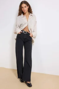 TRENDYOLMİLLA Black High Waist Wide Leg Smoke Wide Leg 100% Cotton Non-Stretch jeans - Image 5