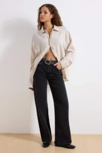 TRENDYOLMİLLA Black High Waist Wide Leg Smoke Wide Leg 100% Cotton Non-Stretch jeans - Image 6
