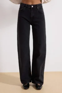 TRENDYOLMİLLA Black High Waist Wide Leg Smoke Wide Leg 100% Cotton Non-Stretch jeans - Image 7