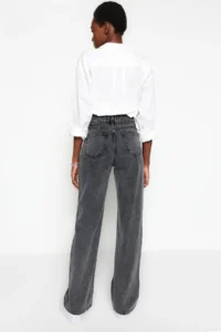 TRENDYOLMİLLA Anthracite High Waist Wide Leg Wide Leg 100% Cotton Non-Stretch jeans - Image 11