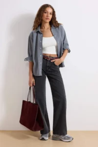 TRENDYOLMİLLA Anthracite High Waist Wide Leg Wide Leg 100% Cotton Non-Stretch jeans - Image 3