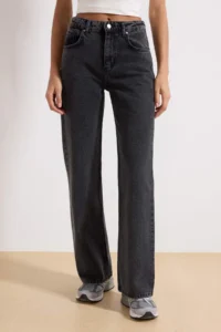 TRENDYOLMİLLA Anthracite High Waist Wide Leg Wide Leg 100% Cotton Non-Stretch jeans - Image 4