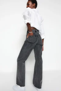 TRENDYOLMİLLA Anthracite High Waist Wide Leg Wide Leg 100% Cotton Non-Stretch jeans - Image 6