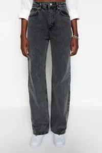 TRENDYOLMİLLA Anthracite High Waist Wide Leg Wide Leg 100% Cotton Non-Stretch jeans - Image 8