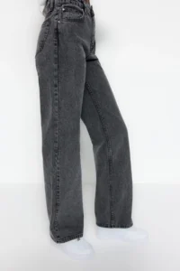 TRENDYOLMİLLA Anthracite High Waist Wide Leg Wide Leg 100% Cotton Non-Stretch jeans - Image 9