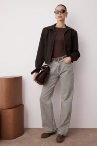 TRENDYOLMİLLA Gray High Waist Wide Leg Wide Leg 100% Cotton Non-Stretch jeans