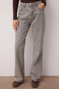 TRENDYOLMİLLA Gray High Waist Wide Leg Wide Leg 100% Cotton Non-Stretch jeans - Image 3
