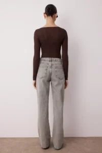 TRENDYOLMİLLA Gray High Waist Wide Leg Wide Leg 100% Cotton Non-Stretch jeans - Image 4