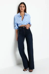 TRENDYOLMİLLA Gece Mavisi High Waist Wide Leg Wide Leg 100% Cotton Non-Stretch jeans - Image 2