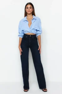 TRENDYOLMİLLA Gece Mavisi High Waist Wide Leg Wide Leg 100% Cotton Non-Stretch jeans - Image 3