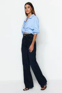 TRENDYOLMİLLA Gece Mavisi High Waist Wide Leg Wide Leg 100% Cotton Non-Stretch jeans - Image 4