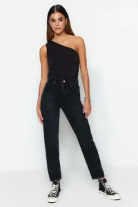 TRENDYOLMİLLA Black High Waist Mom 100% Cotton Non-Stretch jeans - Image 2