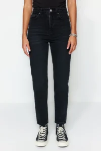 TRENDYOLMİLLA Black High Waist Mom 100% Cotton Non-Stretch jeans - Image 5