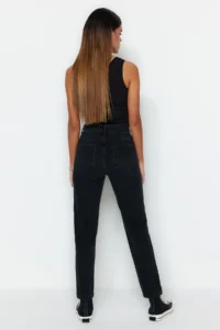 TRENDYOLMİLLA Black High Waist Mom 100% Cotton Non-Stretch jeans - Image 7