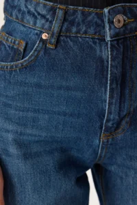TRENDYOLMİLLA Dark Blue High Waist Plain Kesim Straight 100% Cotton Non-Stretch jeans - Image 4