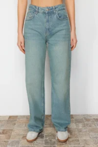 TRENDYOLMİLLA Mavi Soluk Efekt Vintage High Waist Wide Leg Wide Leg 100% Cotton Non-Stretch jeans - Image 5