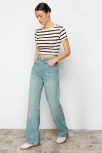 TRENDYOLMİLLA Mavi Soluk Efekt Vintage High Waist Wide Leg Wide Leg 100% Cotton Non-Stretch jeans - Image 7