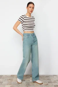 TRENDYOLMİLLA Mavi Soluk Efekt Vintage High Waist Wide Leg Wide Leg 100% Cotton Non-Stretch jeans - Image 8