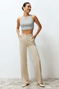 TRENDYOLMİLLA More Sustainable Beige 100% Tencel™ Low Waist Wide Leg jeans