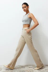 TRENDYOLMİLLA More Sustainable Beige 100% Tencel™ Low Waist Wide Leg jeans - Image 2
