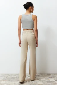 TRENDYOLMİLLA More Sustainable Beige 100% Tencel™ Low Waist Wide Leg jeans - Image 5