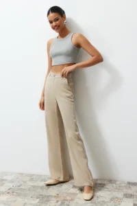 TRENDYOLMİLLA More Sustainable Beige 100% Tencel™ Low Waist Wide Leg jeans - Image 6