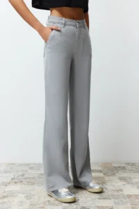TRENDYOLMİLLA More Sustainable Gray 100% Tencel™ Low Waist Wide Leg jeans - Image 4