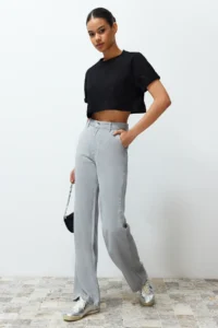 TRENDYOLMİLLA More Sustainable Gray 100% Tencel™ Low Waist Wide Leg jeans - Image 5