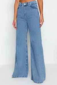 TRENDYOLMİLLA Mavi High Waist Ekstra Wide Leg Palazzo Pants Wide Leg 100% Cotton Non-Stretch jeans - Image 5