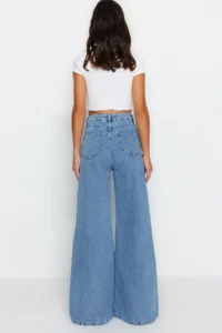 TRENDYOLMİLLA Mavi High Waist Ekstra Wide Leg Palazzo Pants Wide Leg 100% Cotton Non-Stretch jeans - Image 7