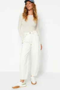 TRENDYOLMİLLA White High Waist barrel 100% Cotton Non-Stretch jeans - Image 5