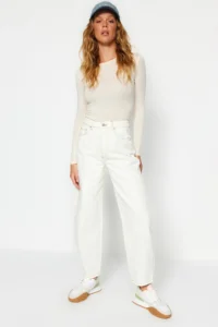 TRENDYOLMİLLA White High Waist barrel 100% Cotton Non-Stretch jeans - Image 7