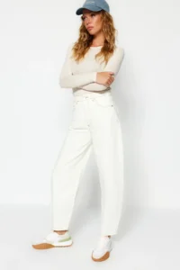 TRENDYOLMİLLA White High Waist barrel 100% Cotton Non-Stretch jeans - Image 8