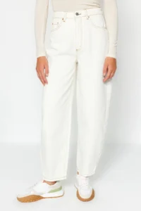 TRENDYOLMİLLA White High Waist barrel 100% Cotton Non-Stretch jeans - Image 9